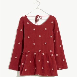 Madewell Embroidered Lightspun Peplum Open-Back Top
